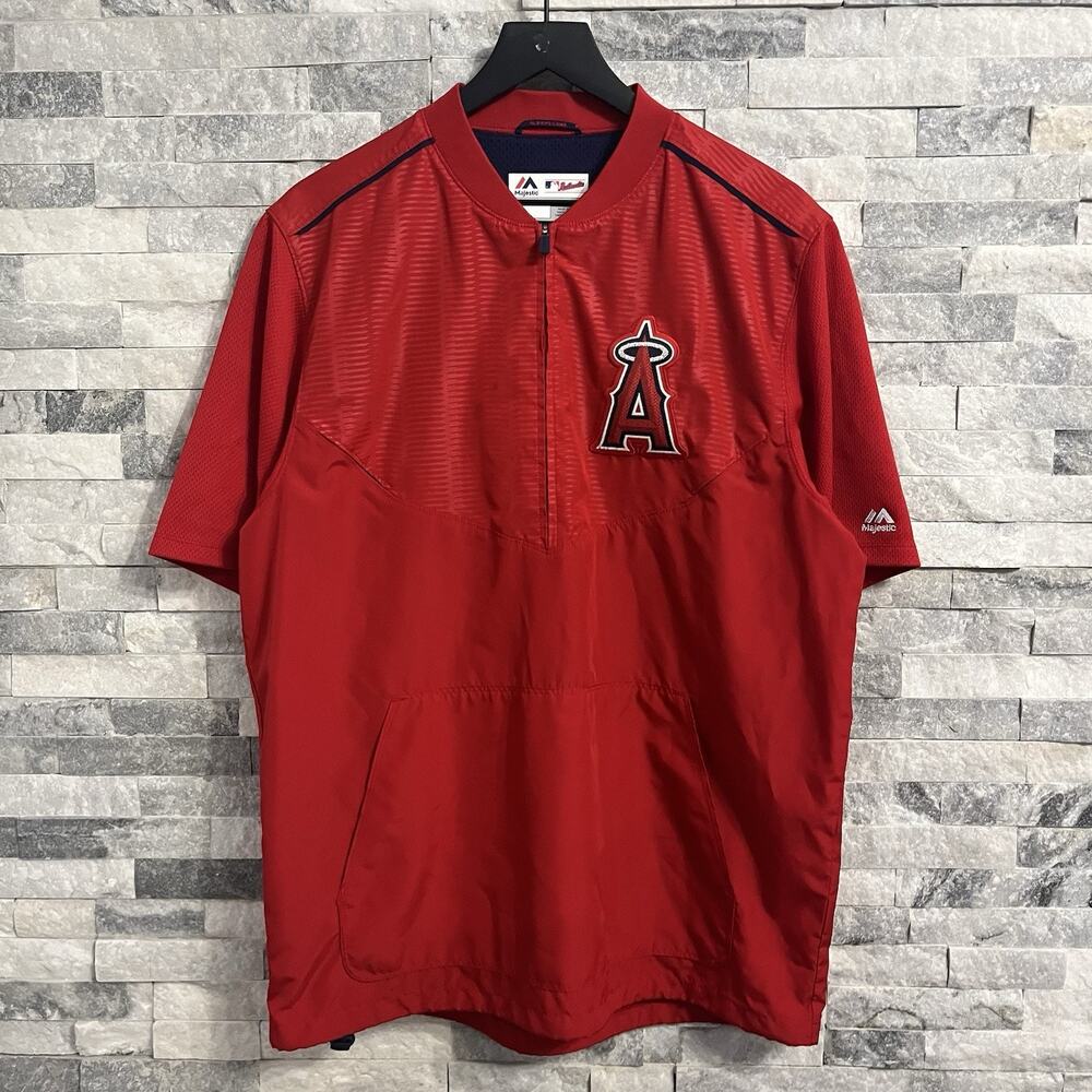 Los Angeles Angels Jacket Mens S Red Majestic 1/4 Zip Pullover Windbreaker MLB